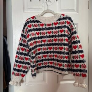Old Navy Red and Black Heart Pattern Sweater